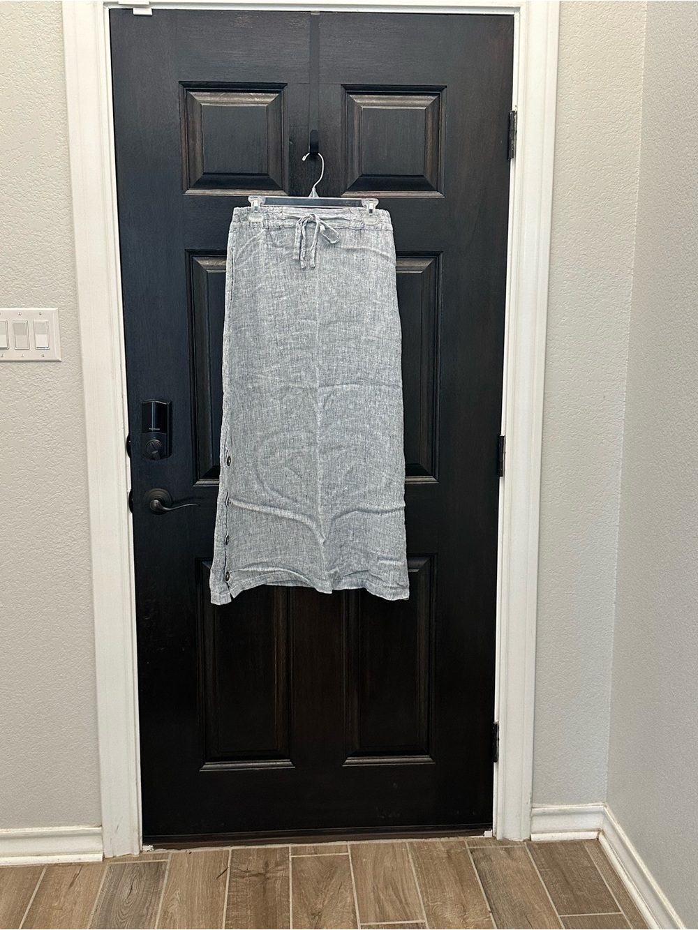Tahari Light Gray Linen Maxi Skirt with Side Buttons Medium